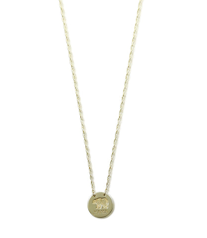 14k yellow gold mama bear disk necklace with an adjustable 16-18in chain