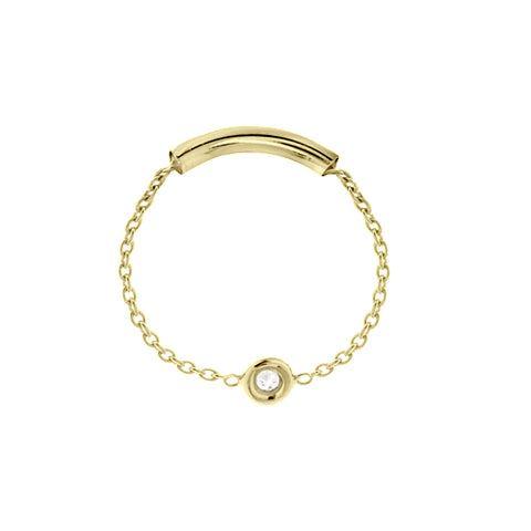 bezel set dainty diamond chain ring with sizing bar available in 14k yellow rose and white gold