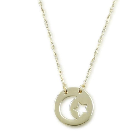14k yellow gold everyday dainty sun and moon necklace