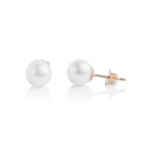 14k yellow gold Japanese pearl stud earrings with friction backs