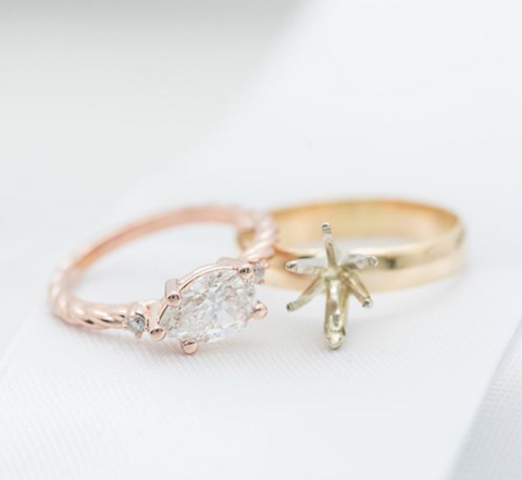 Stunning heirloom redesign. Pear shaped diamond set east to west on a rose gold braided band