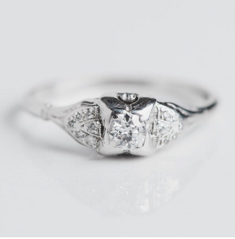 platinum and old European cut diamond estate engagement ring from the Art Deco era