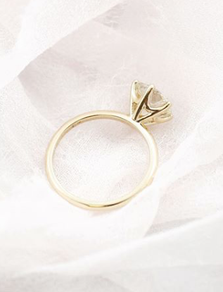yellow gold thin band and round diamond custom engagement ring