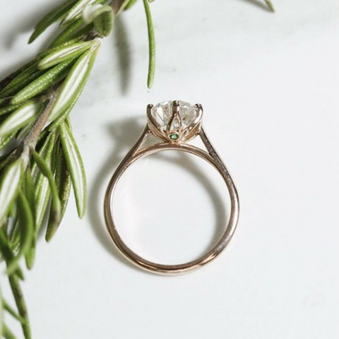 rose gold diamond custom prong set engagement ring with a hidden gemstone