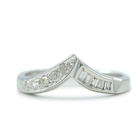 white gold estate contour wedding band with baguette and single cut diamonds created circa 1950