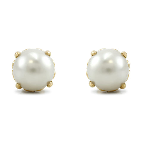 antique pearl stud earrings set in a mix of 14k yellow and rose gold