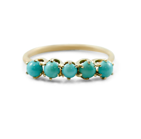 round prong set turquoise estate right hand ring in 14k yellow gold