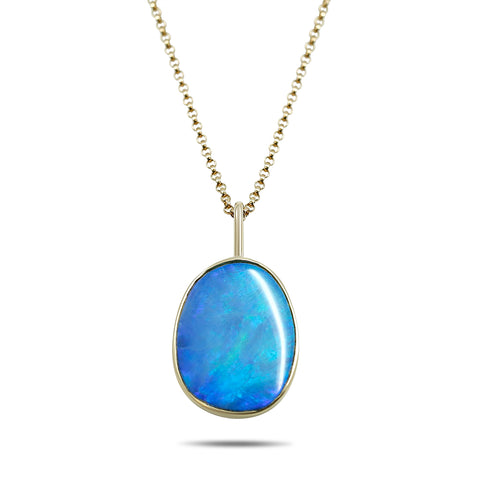 Australian boulder opal gemstone estate pendant with yellow gold chain
