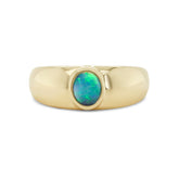 14k yellow gold bezel set oval black opal chunky band gemstone ring