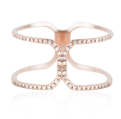 rose gold and white diamond right hand ring with negative space