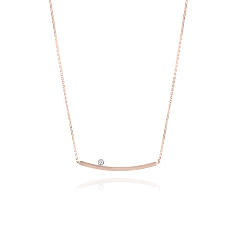 yellow gold and diamond curved bar necklace