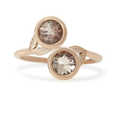 Oregon sunstone ring with leaves and rose gold band 