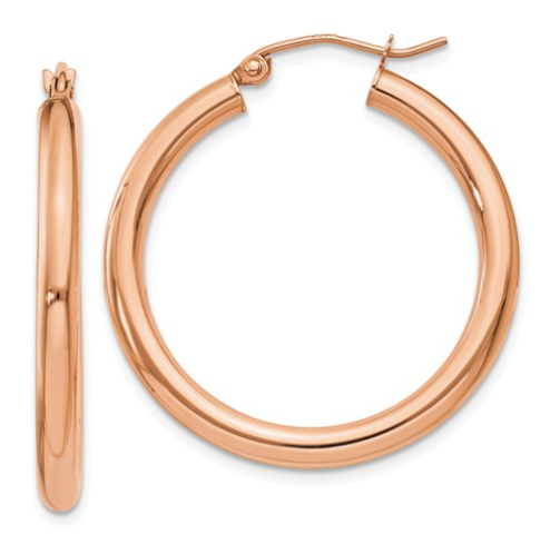 14k yellow, white or rose gold 3mm wide hoops earrings