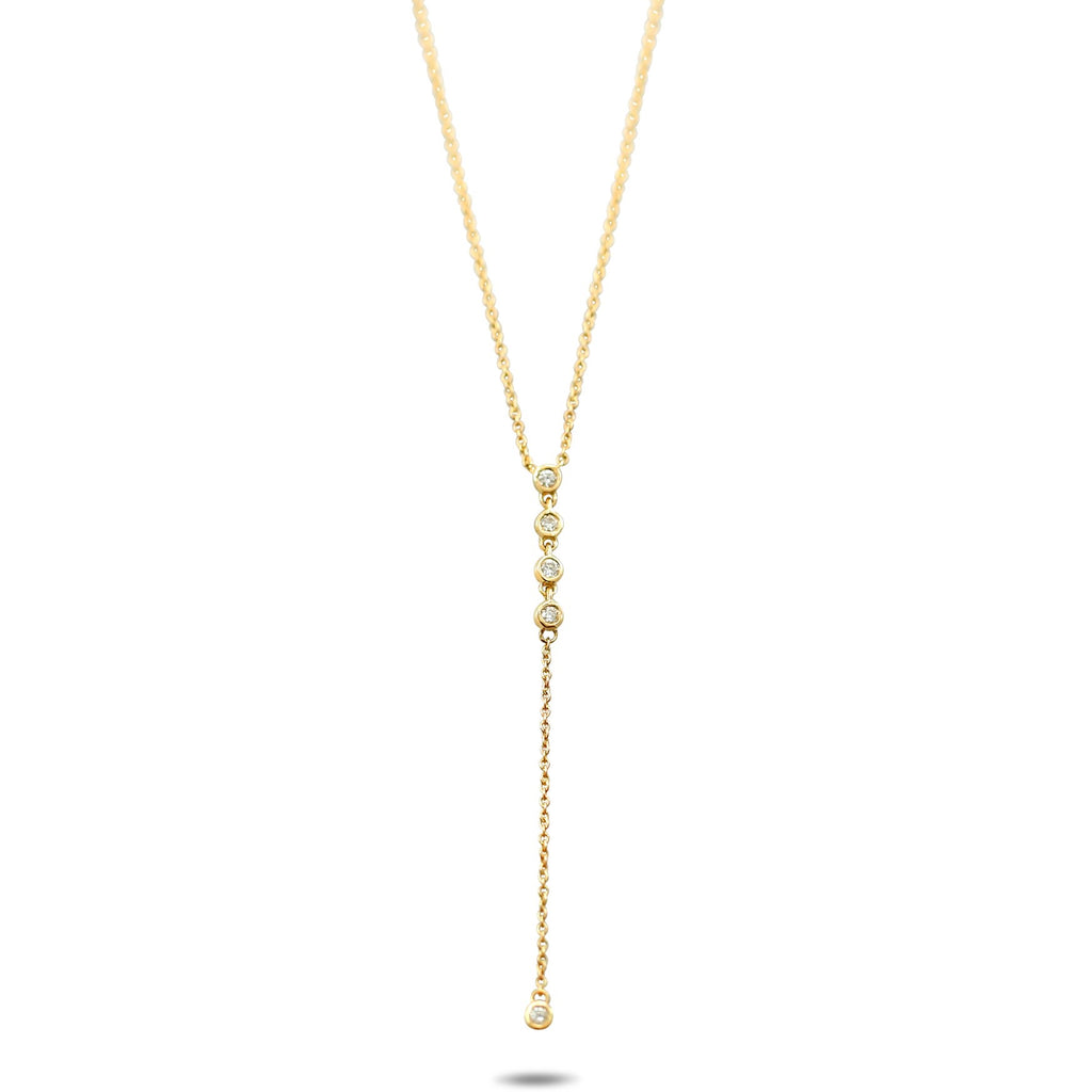 14k yellow gold bezel set diamond lariat necklace