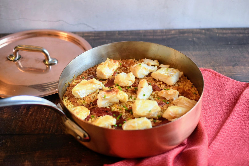 Rice with cod, piquillo peppers and saffron recipe