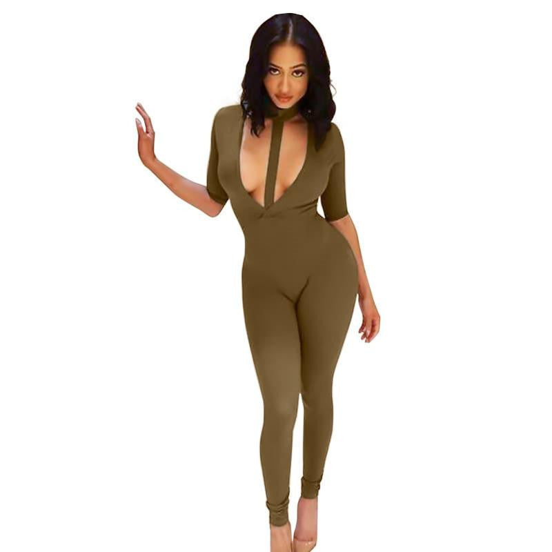 Women Jumpsuits Deep V Neck Long Sleeve Bodysuit Stretchy Romper Jumpsuit  Strapless Siamese Trousers