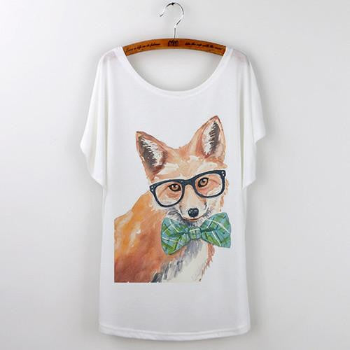 Tops Animal T-Shirts For Women Clothing Cute Fox Short Sleeve White T ...