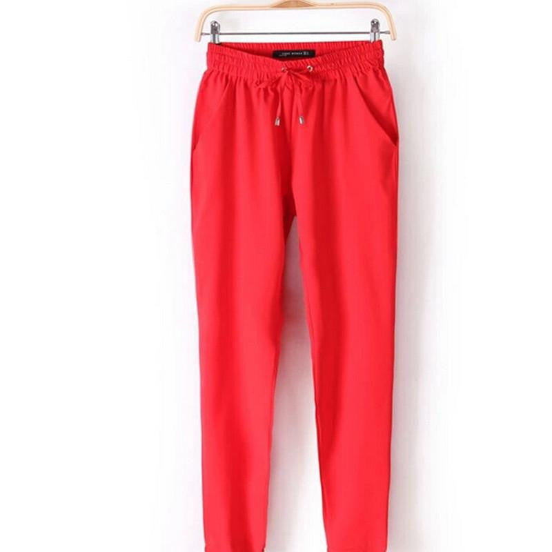 Women's Summer Harem Pants Casual Loose Cotton Blended Pleated Pockets