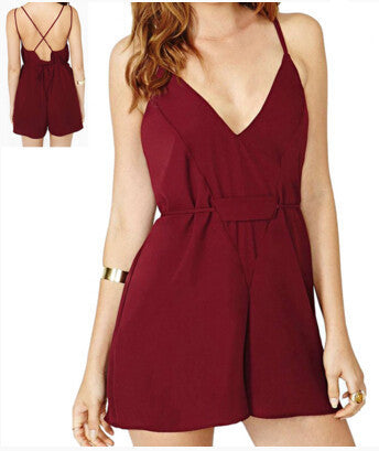 red short jumpsuit