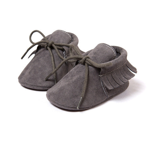 grey baby moccasins