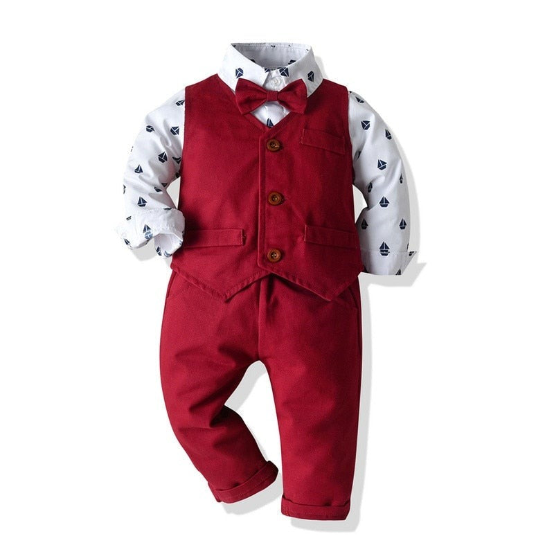 4pcs Kid Baby Boy Gentleman Suit Waistcoat+Tie+Shirt+Pants Outfit