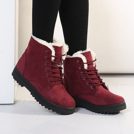 Women Boots Snow Warm Boots Botas Lace Up Mujer Fur Ankle Boots Ladies ...