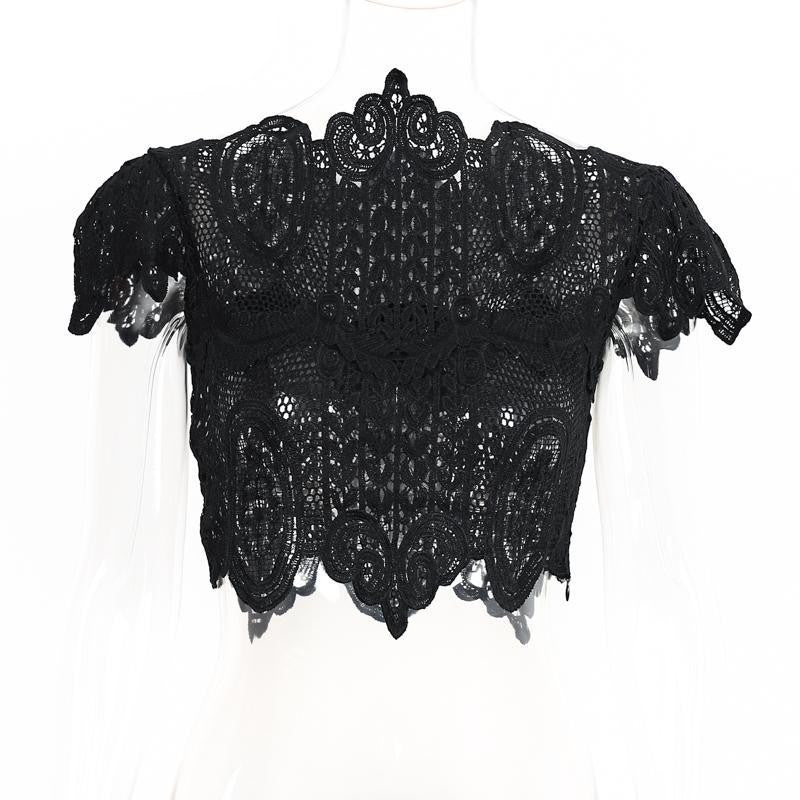 girls black lace top