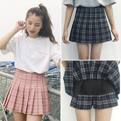 Harajuku womens korean style skirt style new plaid pleated skirt ...