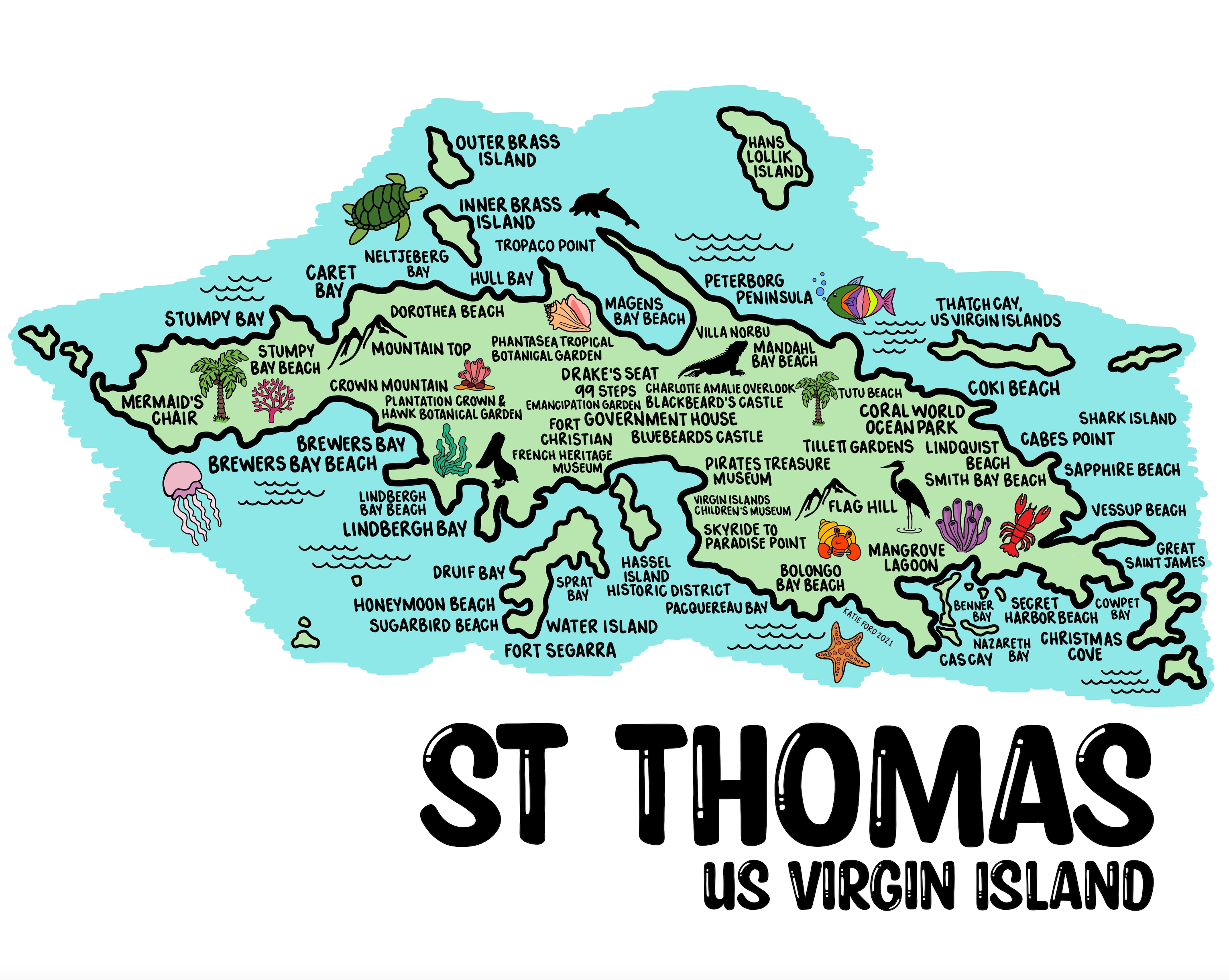 Map Of St Thomas St Thomas Map Print – Fiber And Gloss