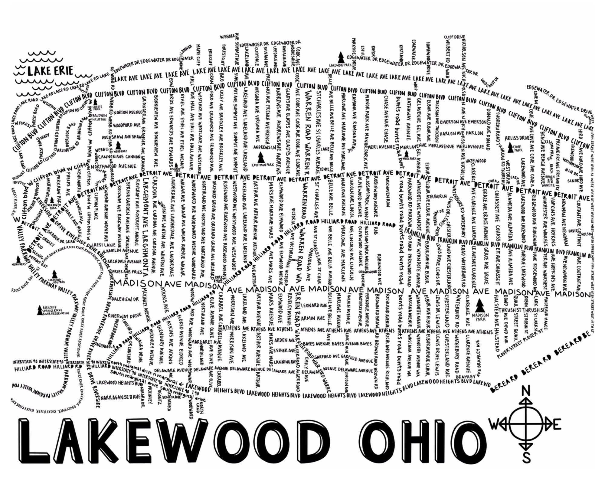 Lakewood Ohio Street Map Lakewood Ohio Map Print – Fiber and Gloss