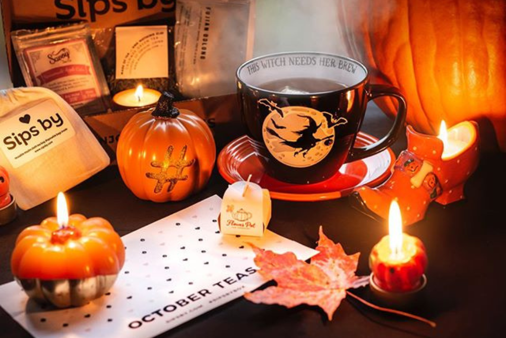 October Pumpkins and Halloween Tea in Witch Mug