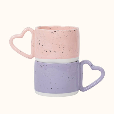 Heart-Handle Speckled Mug in pink and purple