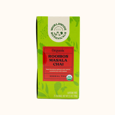Organic Rooibos Masala Chai by Worldwide Botanicals tea box