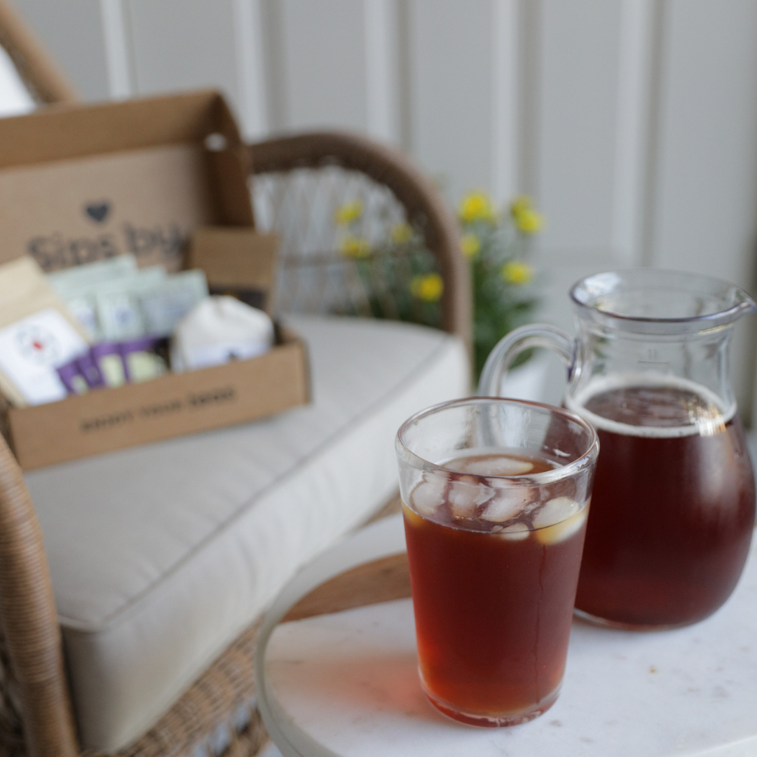 Cold Brew Tea in a pitcher with a Sips by Box