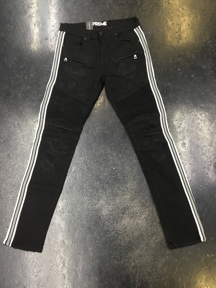 black jean with white stripe