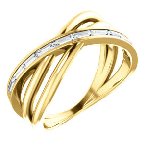 14K 1/3 CTW Baguette Diamond Criss-Cross Ring