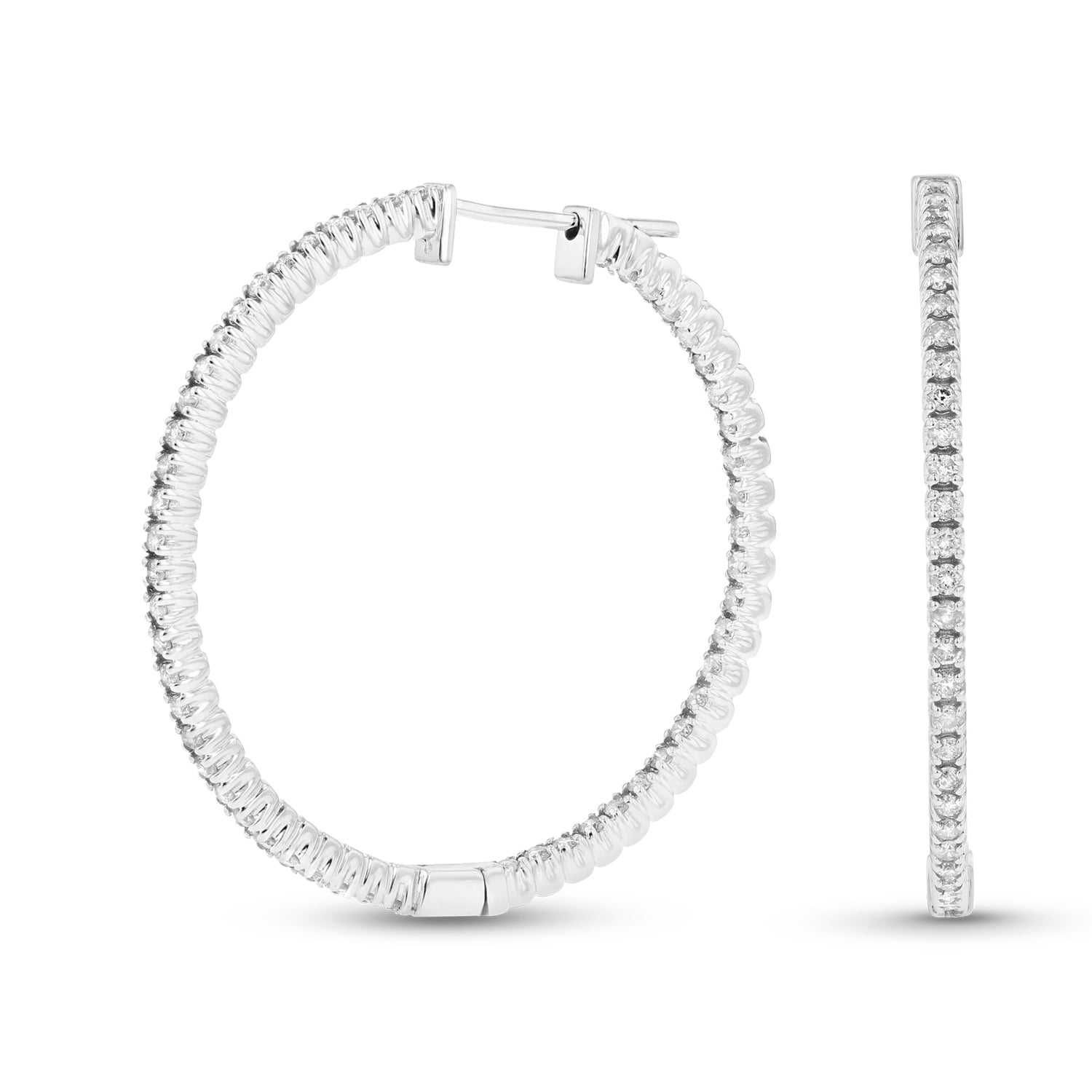 14k Gold Hoop Earrings with 1.10cttw of Diamonds. 1 1/4 Inches in Diameter