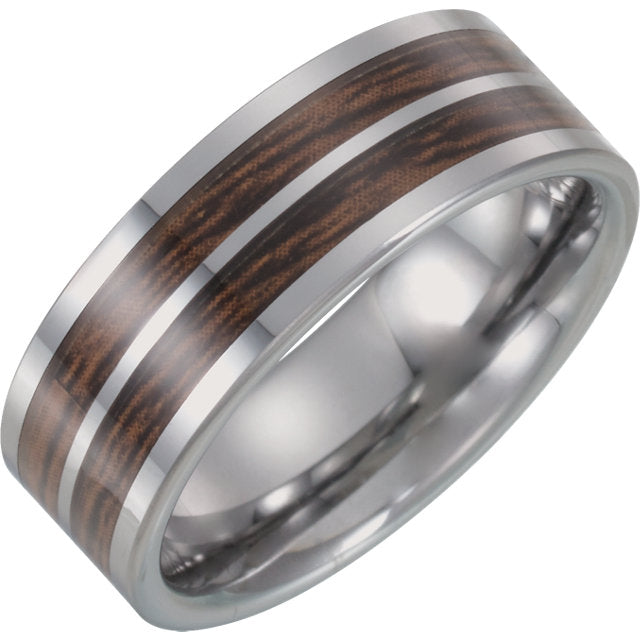 Tungsten Flat Band with Carbon Fiber & Wood Inlay