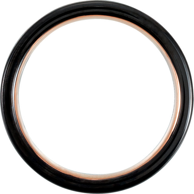 Black & 18K Rose Gold PVD Tungsten 6 mm Band Size 10