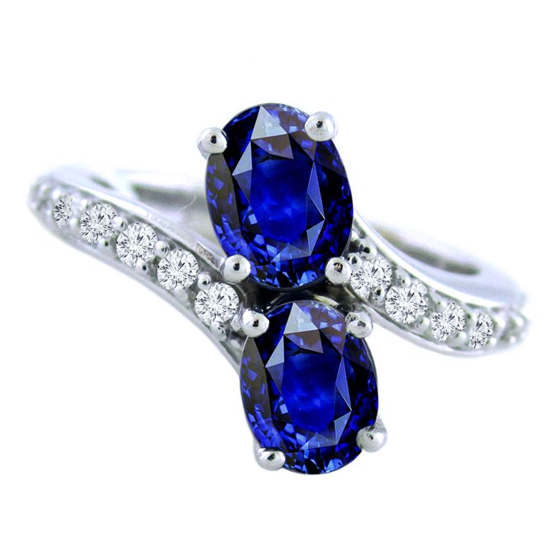 14k Diamond And Sapphire Two Stone Ring