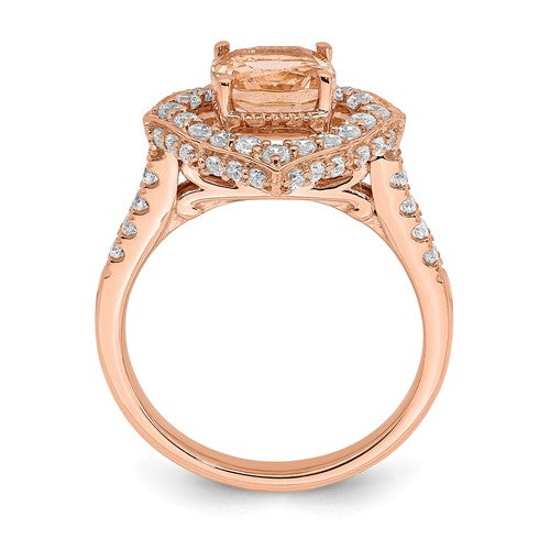 14k Rose Gold Morganite Diamond Halo Engagement Ring