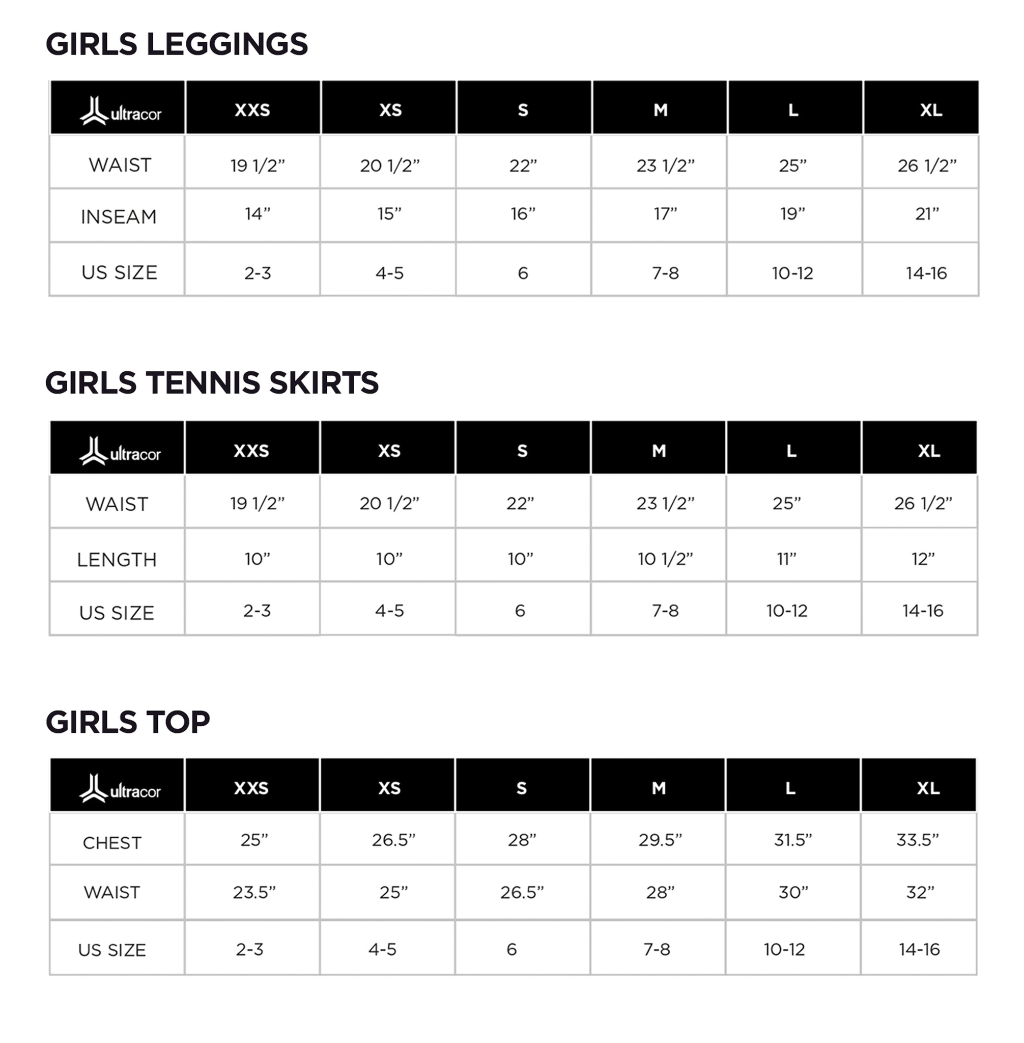 Girl's Size Guide – Ultracor
