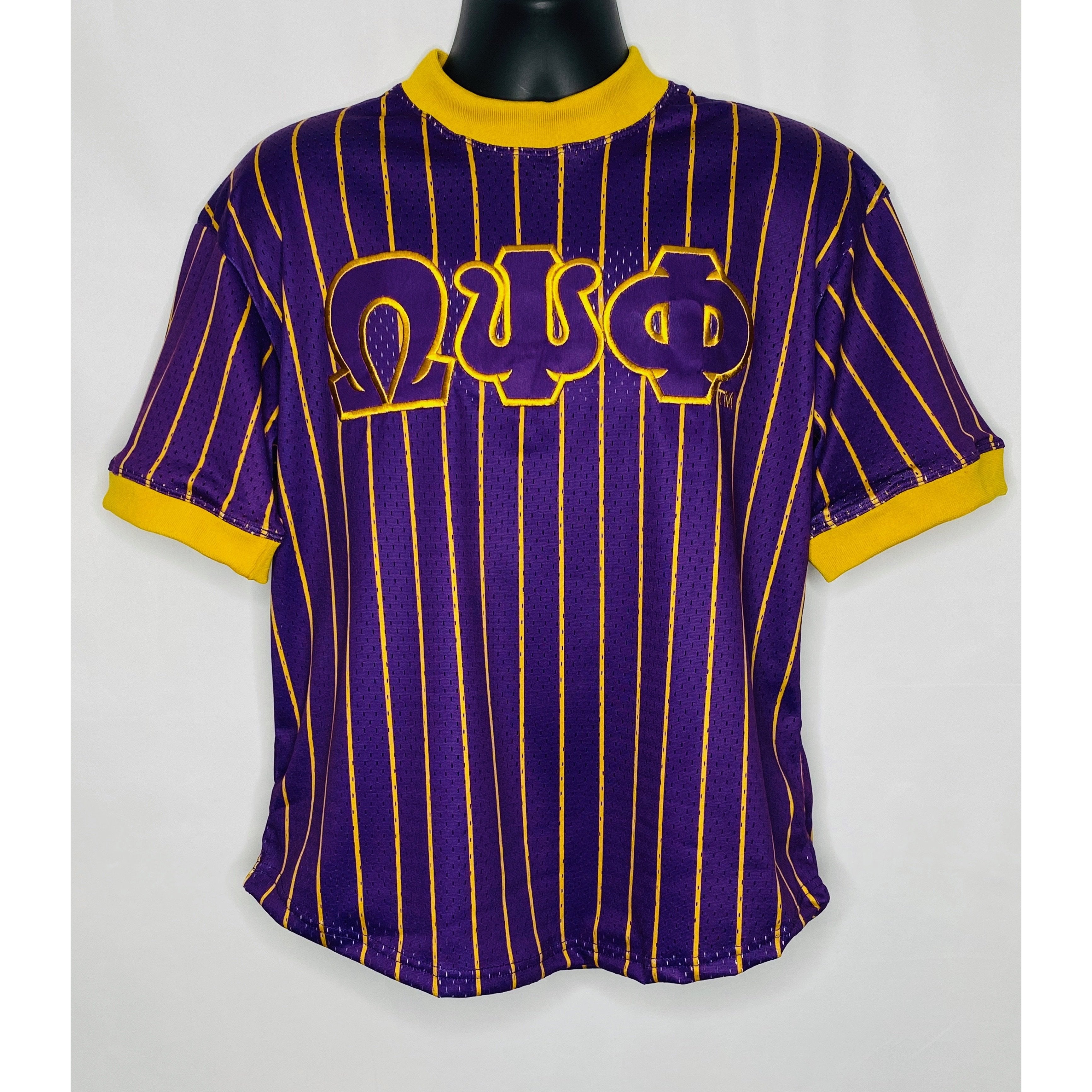 purple pinstripe baseball jersey