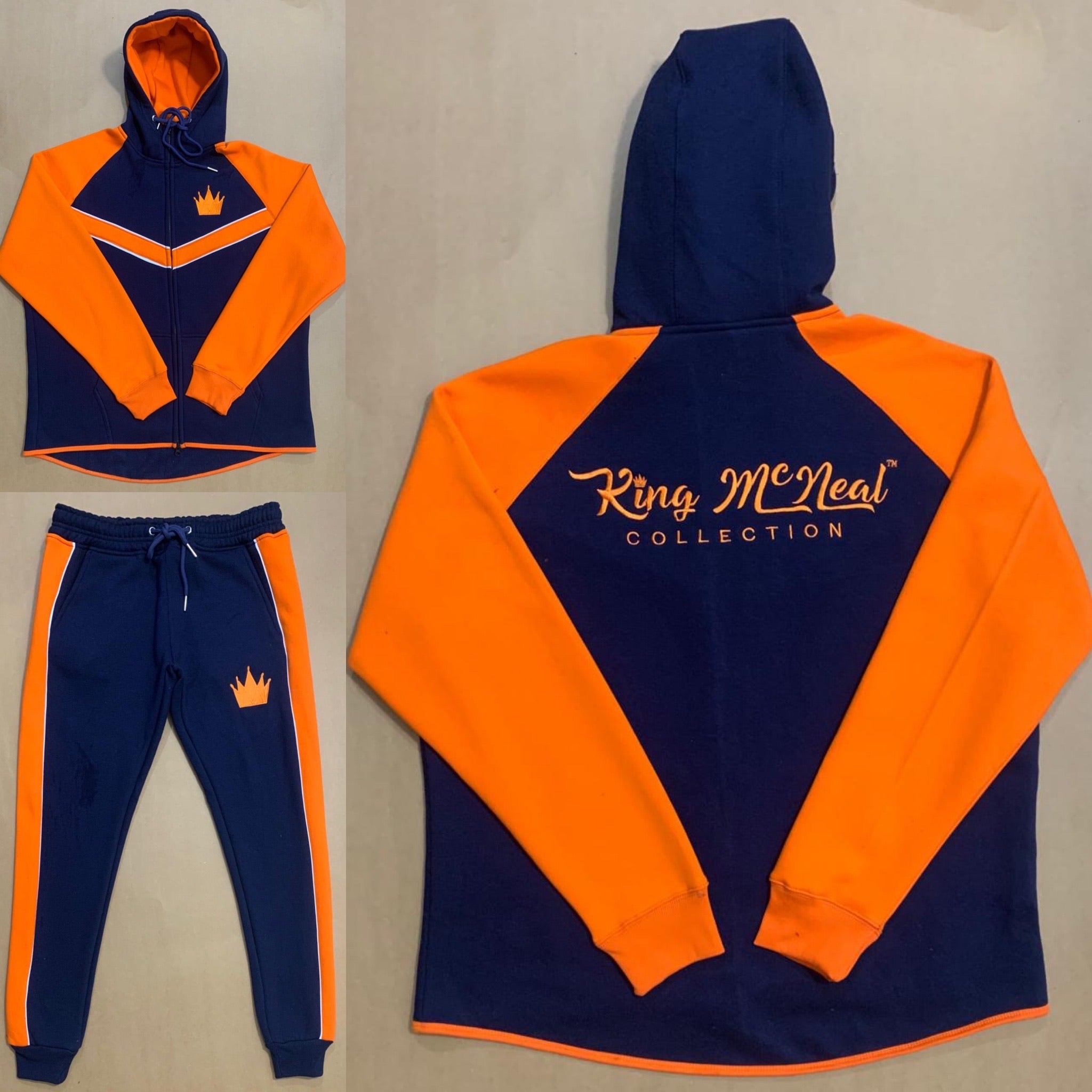 blue and orange sweatsuit