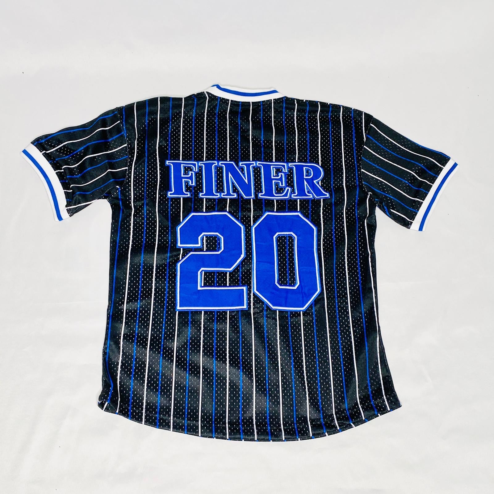 black and royal blue baseball jersey