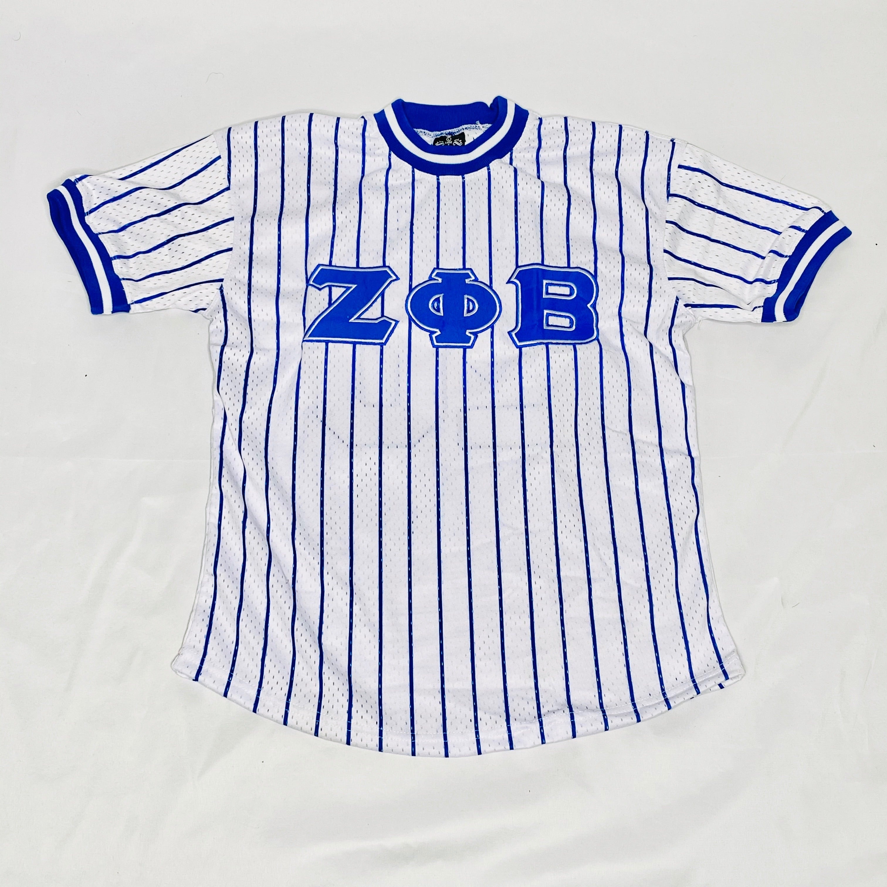 blue pinstripe baseball jersey