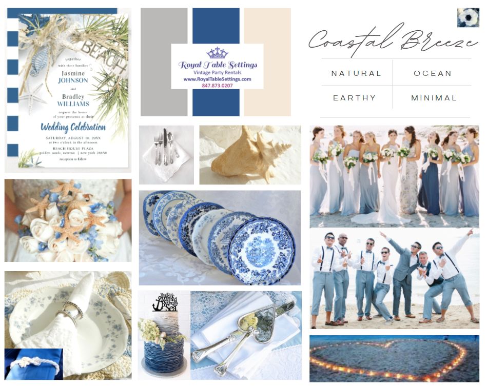 Blue White Coastal Beach Wedding Mood Board