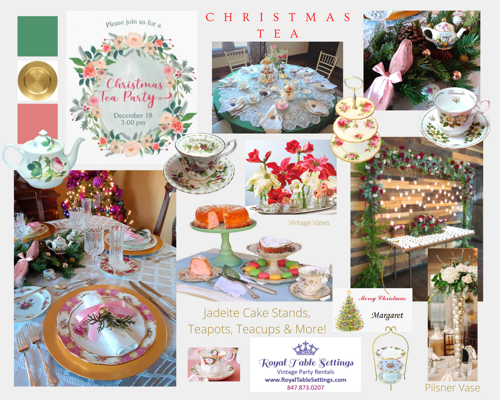 Christmas Tea Party Moodboard by Royal Table Settings Tea Party Rentals