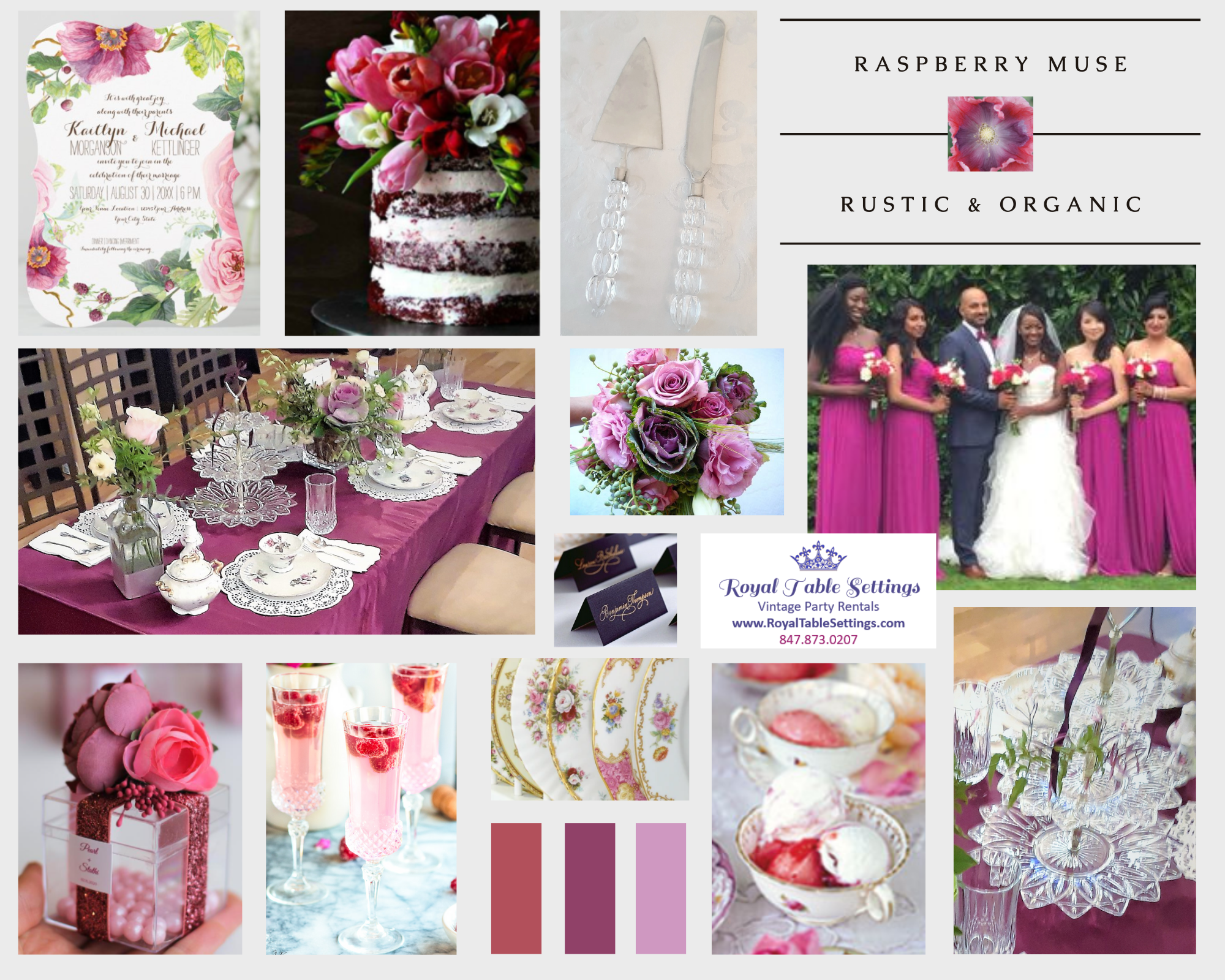raspberry pink mood board for wedding or bridal shower by royal table settings