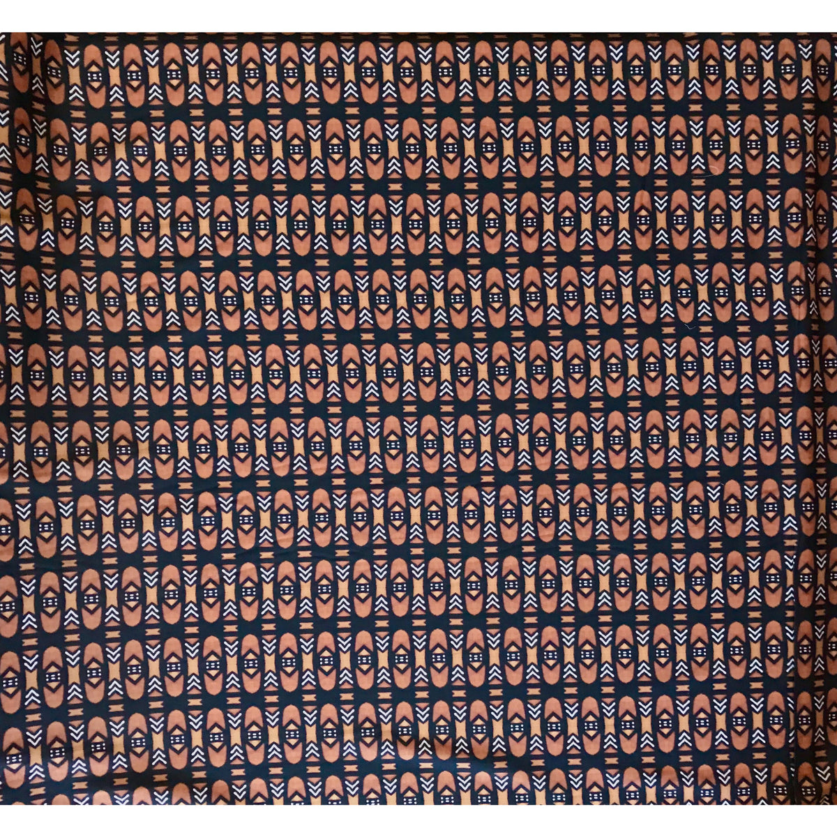 African Print, Stretch Cotton Satin Fabric- Brown, Black 
